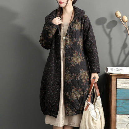 fashion thick warm print patchwork cotton cardigans plus size linen long sleeve winter coats