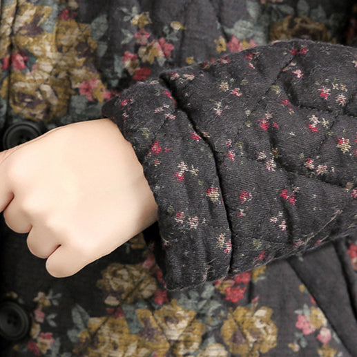 fashion thick warm print patchwork cotton cardigans plus size linen long sleeve winter coats