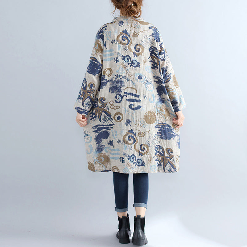 floral pure cotton dress casual dress Elegant stand collar long sleeve cotton dress