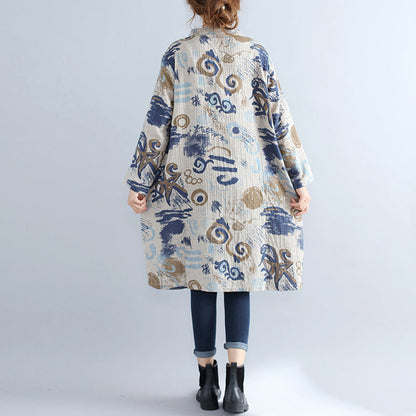 floral pure cotton dress casual dress Elegant stand collar long sleeve cotton dress