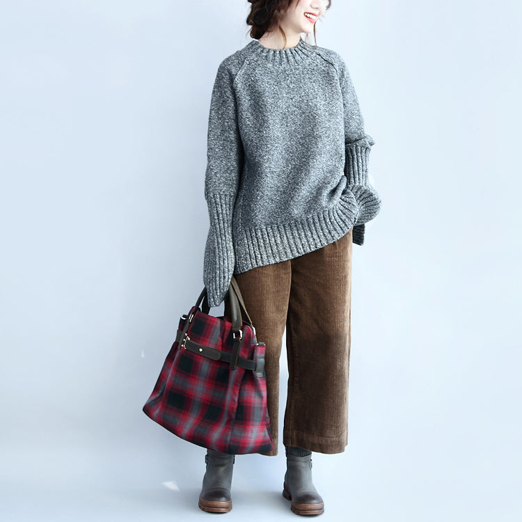 gray 2025 casaul cotton sweater plus size back side open long sleeve knit tops