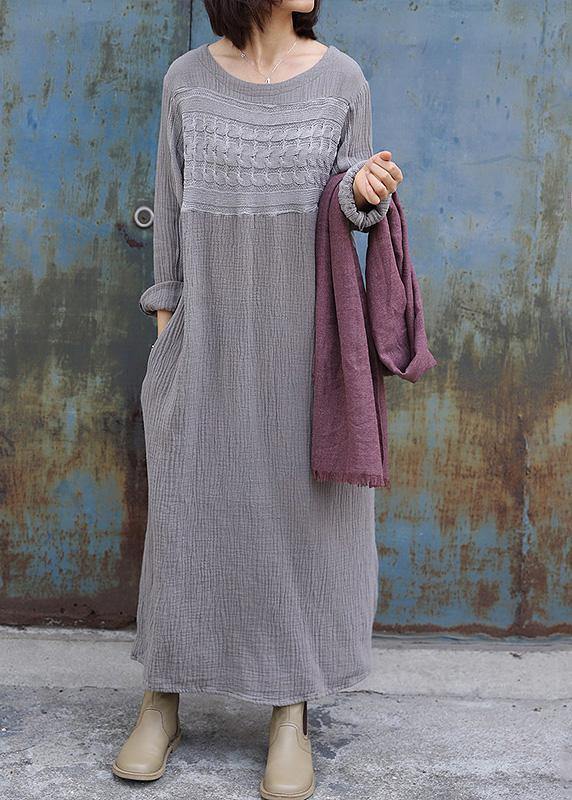 gray Sweater dress Women patchwork tunic side open knit dress - SooLinen