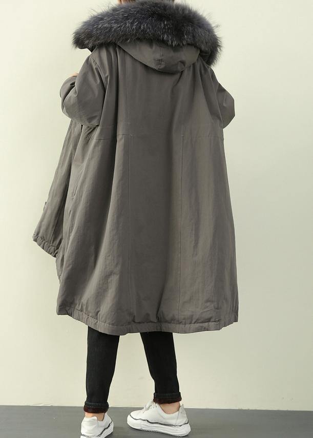 gray plus size stitching waist ming cloak padded coat - SooLinen