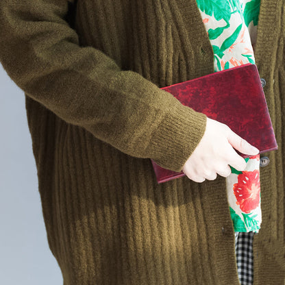 green casual striped knit blouse plus size long sleeve sweaters cardigans warm  fall 2025