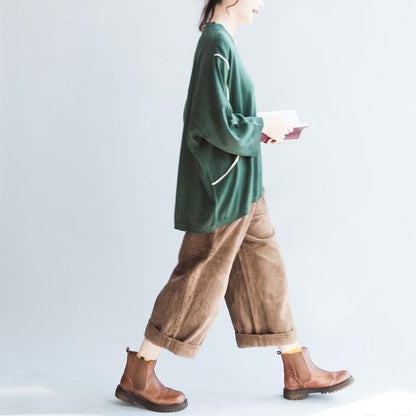 green patchwork color cotton knit tops oversize batwing sleeve sweater