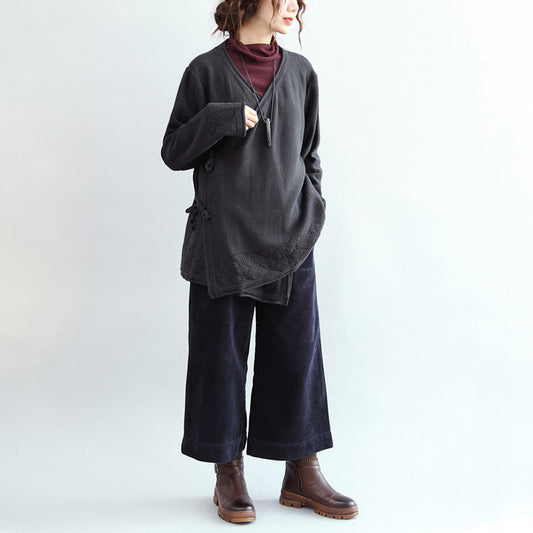 navy vitage cotton sweater cardigans plus size hem hollow out knit coats