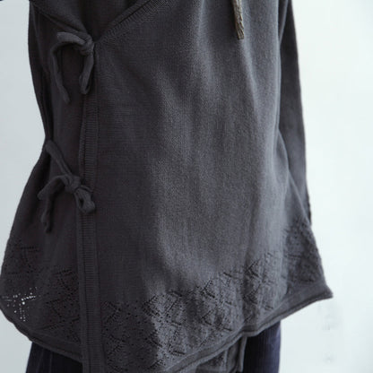 navy vitage cotton sweater cardigans plus size hem hollow out knit coats