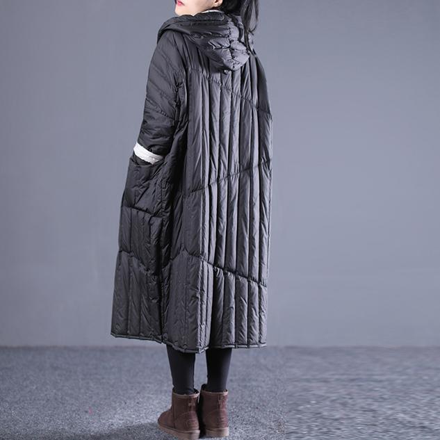 new black Outfits plus size hooded drawstring down jacket Elegant pockets down coat