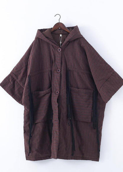 new ribbon big pocket hooded cotton coat long thick padded overcoat - SooLinen
