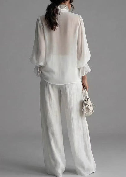 omen White Ruffled Cotton Women Sets 2 Pieces Fall