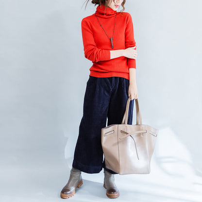 orange solid high neck pullover casual loose knitted sweaters warm 2025