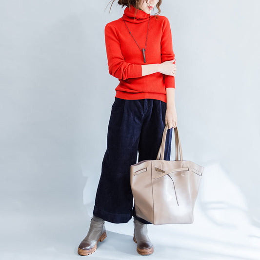 orange solid high neck pullover casual loose knitted sweaters warm 2025