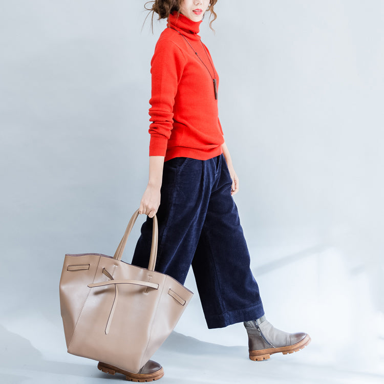 orange solid high neck pullover casual loose knitted sweaters warm 2025