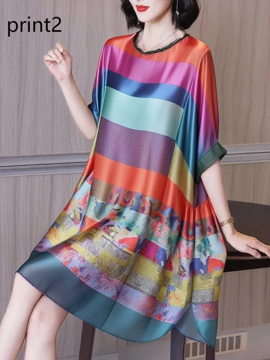 Fashion Ruffled Print1 Button Side Open Linen Vacation Dresses Half Sleeve