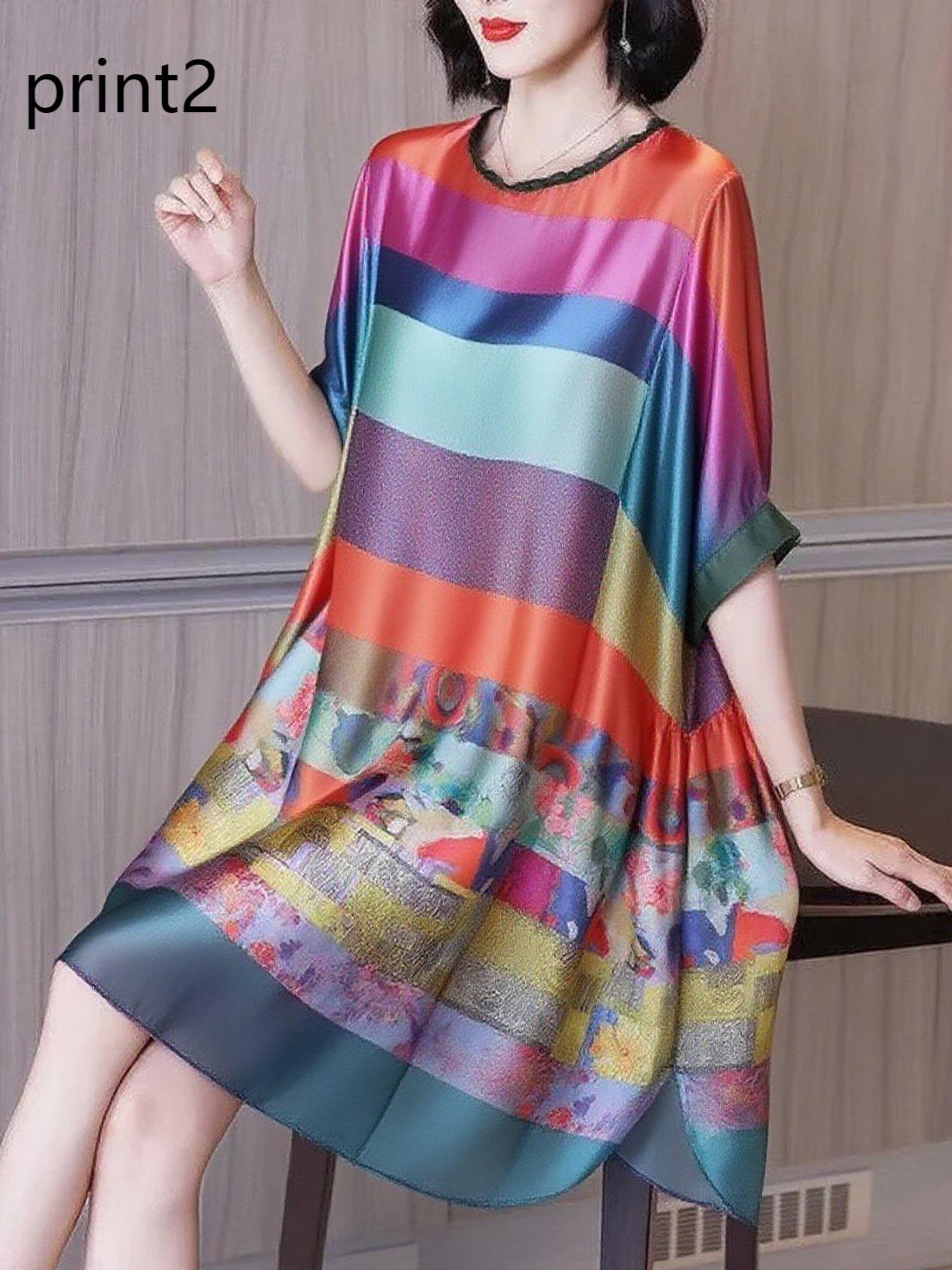 Fashion Ruffled Print2 Button Side Open Linen Vacation Dresses Half Sleeve