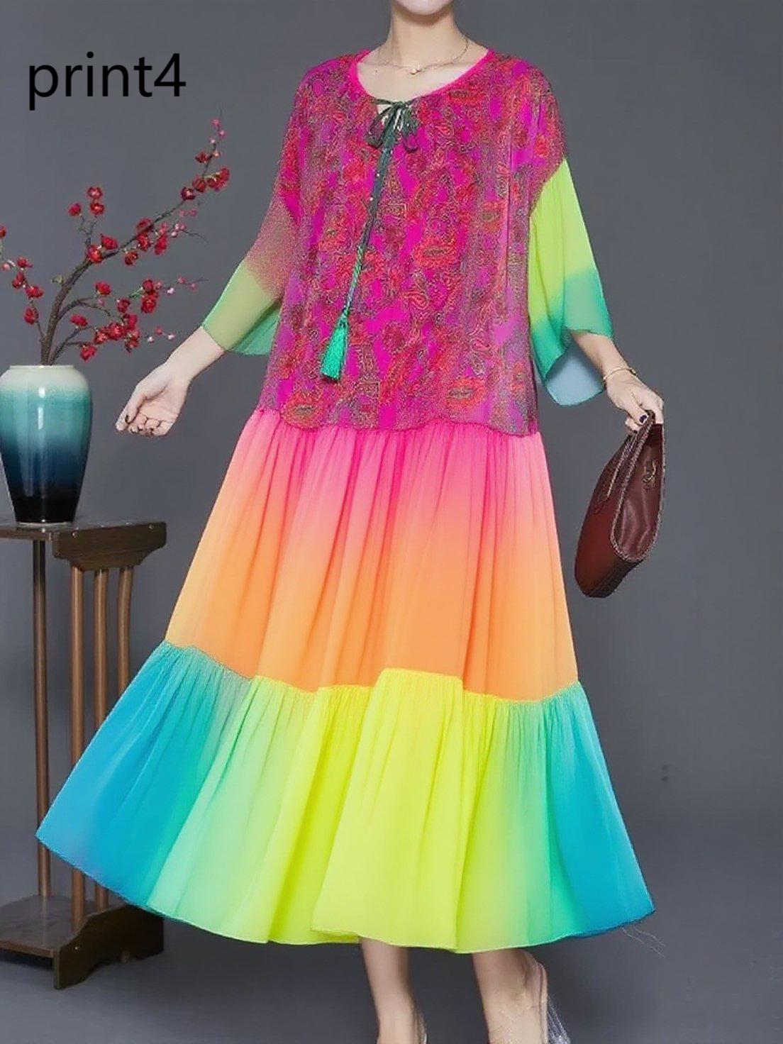 Plus Size Purple Print2 Ruffled Chiffon Party Dress Summer