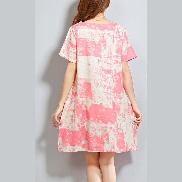 red linen dresses casual linen cotton dress vintage prints o neck short sleeve cotton dress