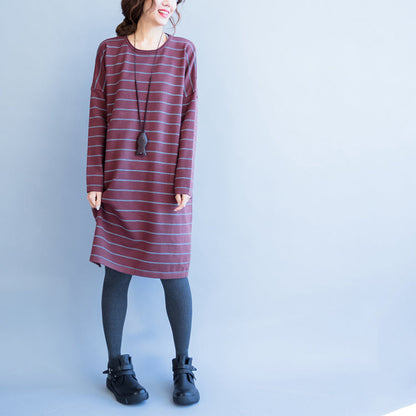 red striped fashion sweater oversize casual long sleeve knit dress