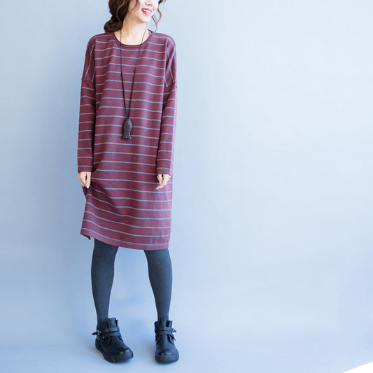 red striped fashion sweater oversize casual long sleeve knit dress