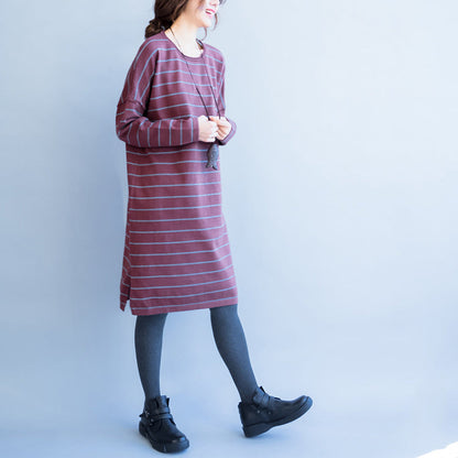 red striped fashion sweater oversize casual long sleeve knit dress