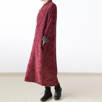 red winter dresses plus size linen dress 2025 new thick velour inside gown caftans vintage style