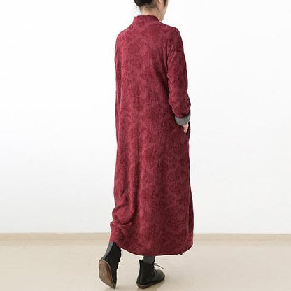 red winter dresses plus size linen dress 2025 new thick velour inside gown caftans vintage style
