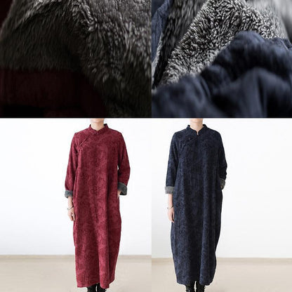 red winter dresses plus size linen dress 2025 new thick velour inside gown caftans vintage style