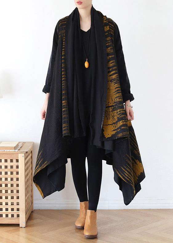 spring coat fashion yellow print asymmetric coats - SooLinen