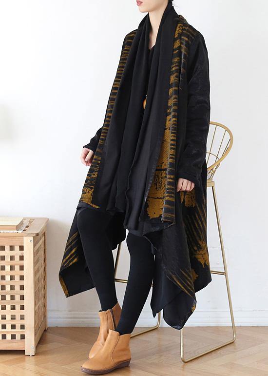 spring coat fashion yellow print asymmetric coats - SooLinen