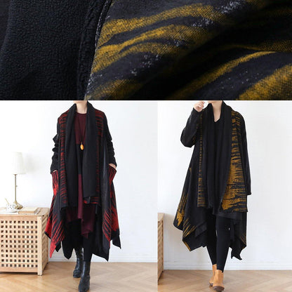 spring coat fashion yellow print asymmetric coats - SooLinen