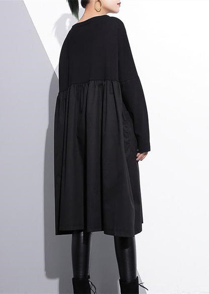 stylish black cotton shift dress plus size cotton clothing dress Elegant high waist patchwork cotton dress