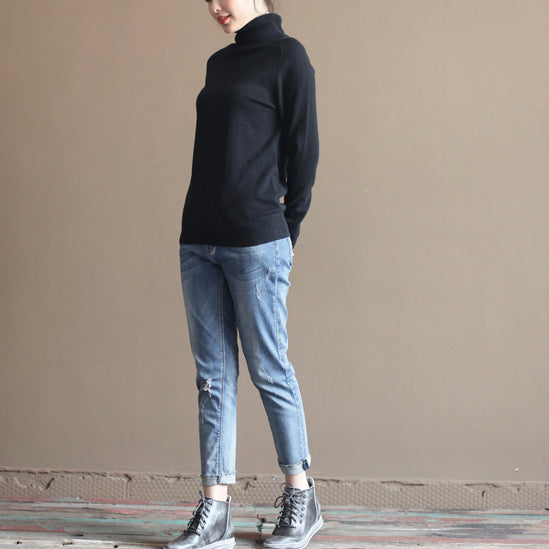 stylish black cozy sweater oversized pullover vintage warm winter t shirt knit