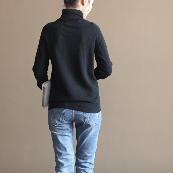 stylish black cozy sweater oversized pullover vintage warm winter t shirt knit