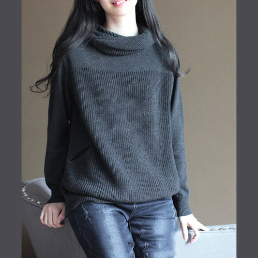 stylish black gray knit sweaters plussize knit sweat tops Fine vintage blouse hooded