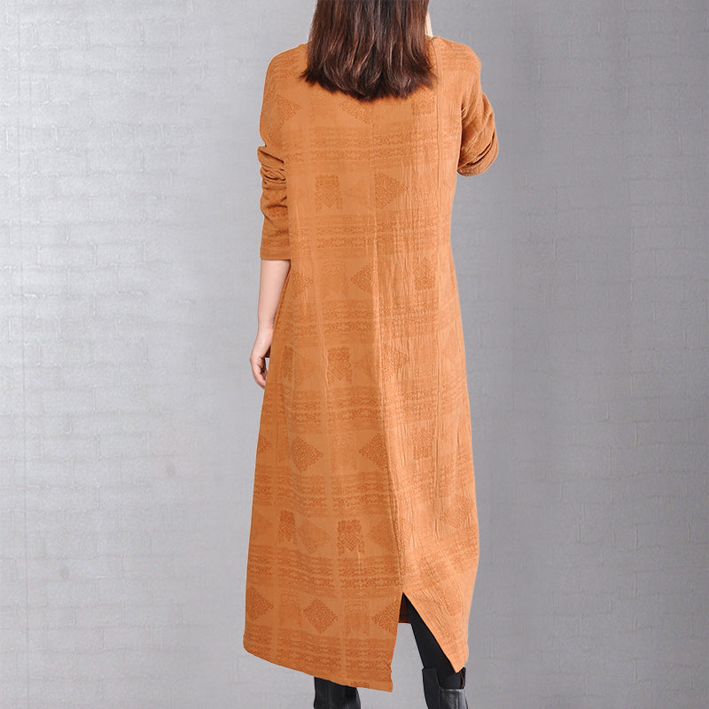 stylish yellow linen knee dress trendy plus size linen clothing dress 2018back side open v neck linen clothing dress