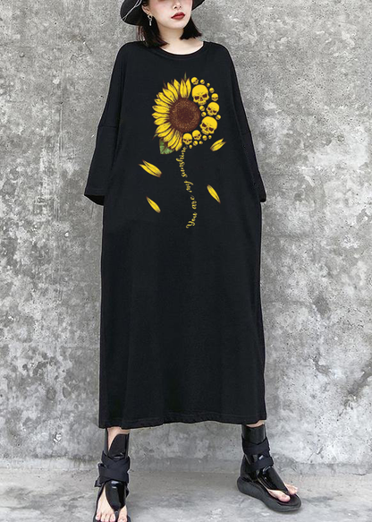 Gothic Sunflower Black Maxi Dress
