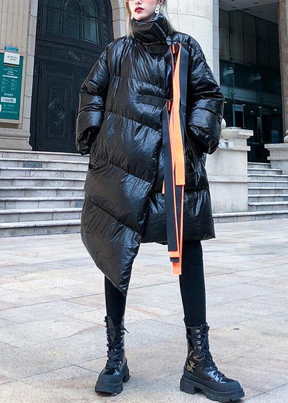 thick black Parkas for women plus size clothing stand collar patchwork winter coats - SooLinen