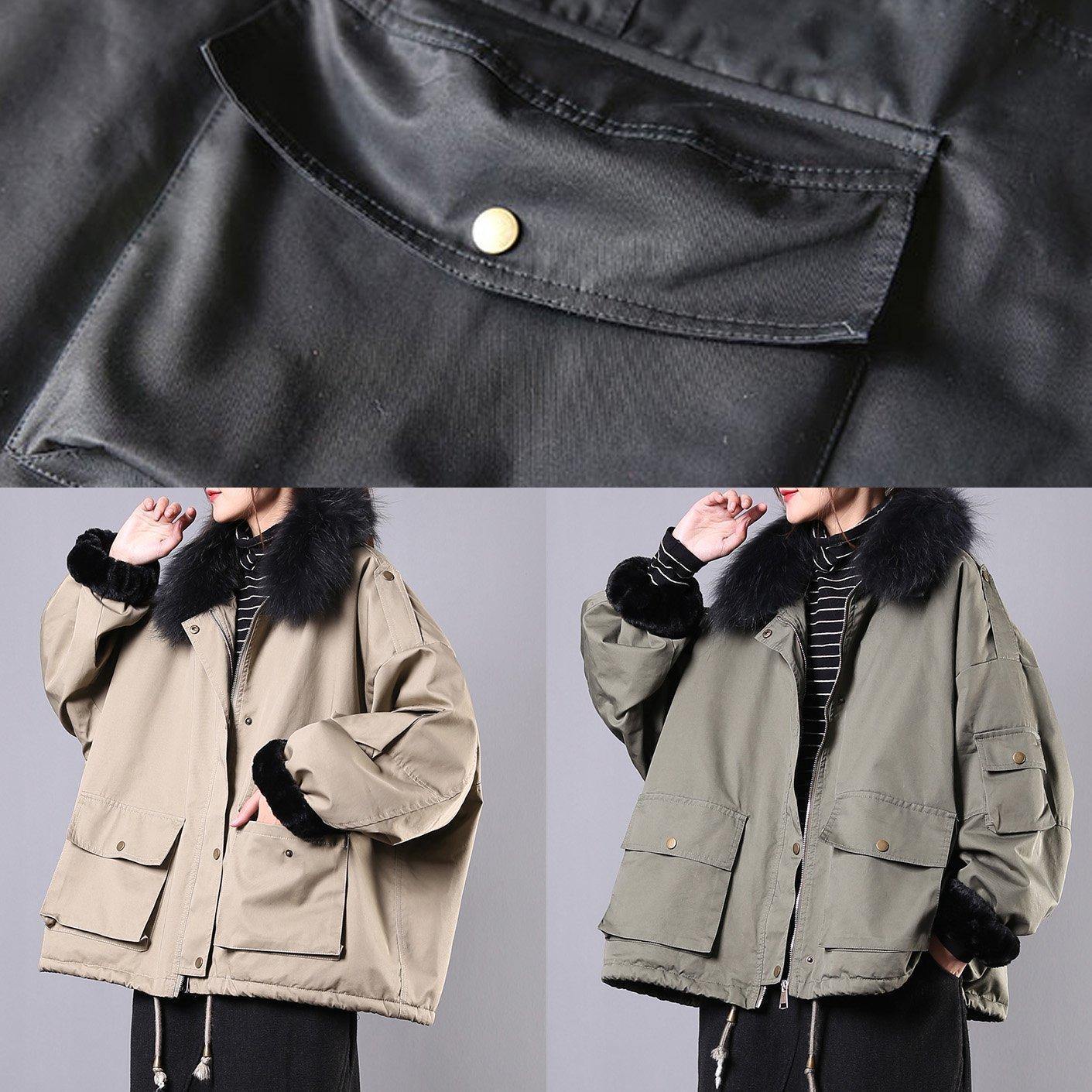 thick black casual outfit oversize Jackets & Coats pockets faux fur collar overcoat - SooLinen
