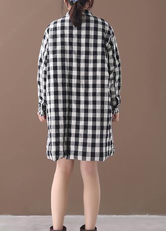 thick black white plaid winter coats plus size warm stand collar pockets overcoat - SooLinen
