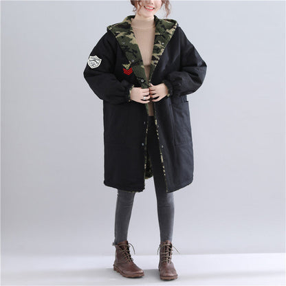 thick black winter parkas plus size hooded snow jackets Fine pockets winter coats