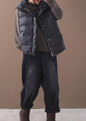 thick black women parka oversized down jacket sleeveless stand collar winter short outwear - SooLinen