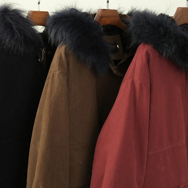thick brown winter parkas casual snow jackets winter faux fur collar overcoat - SooLinen