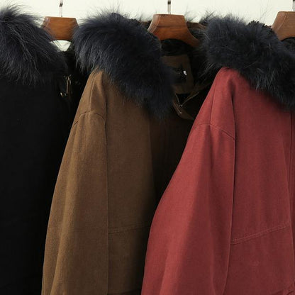 thick brown winter parkas casual snow jackets winter faux fur collar overcoat - SooLinen