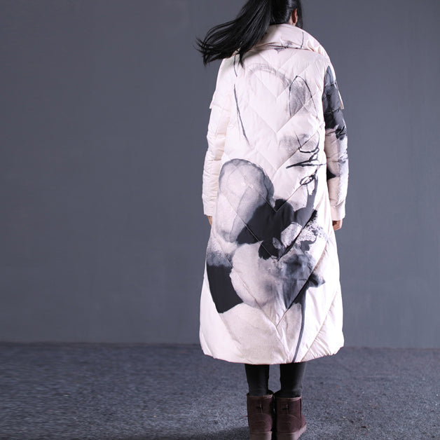 thick light nude print quilted coat stand collar Puffers Jackets Elegant pockets zippered Puffers Jackets