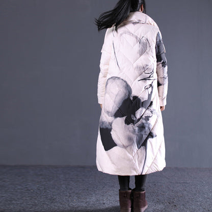 thick light nude print quilted coat stand collar Puffers Jackets Elegant pockets zippered Puffers Jackets