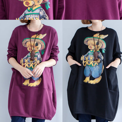 thick warm burgundy print cotton maternity dress oversize o neck women casual dress