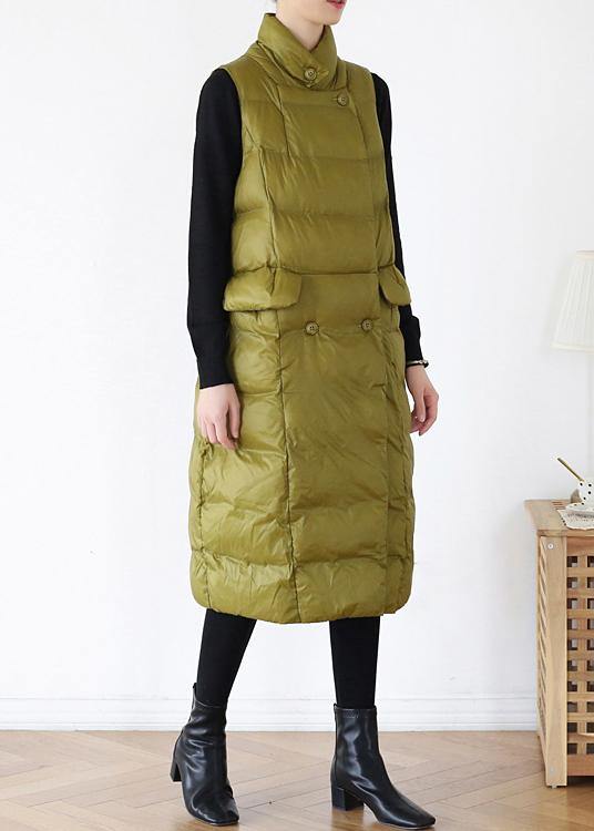 thick yellow green casual outfit casual down jacket stand collar sleeveless winter outwear - SooLinen