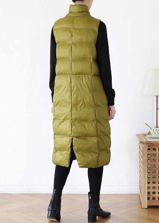 thick yellow green casual outfit casual down jacket stand collar sleeveless winter outwear - SooLinen