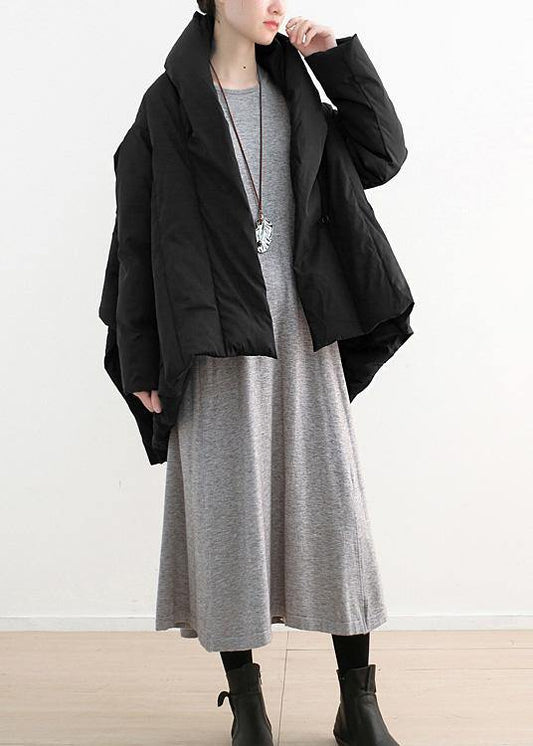 fine Loose fitting down jacket stand collar coats black Dark buckle warm winter coat - SooLinen