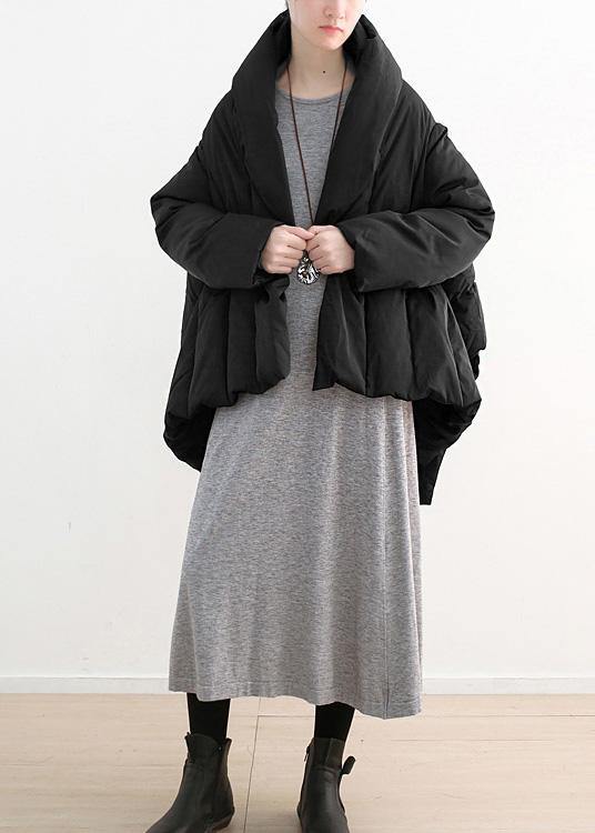 fine Loose fitting down jacket stand collar coats black Dark buckle warm winter coat - SooLinen